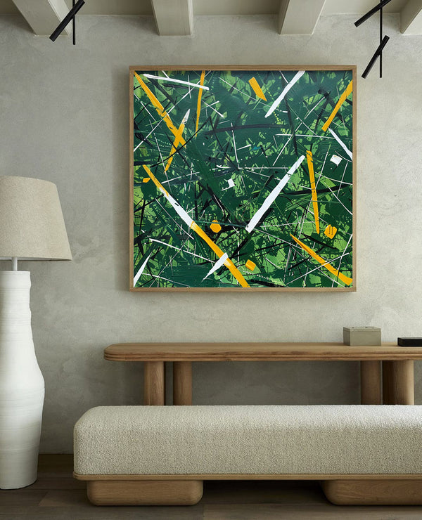Large Green And Yellow Textured Abstract Painting Wall Art Original Artwork For Livingroom