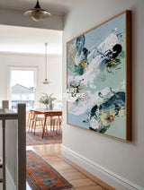 Abstract Green Botanical Oil Painting Original Art For Modern Living Room Decor