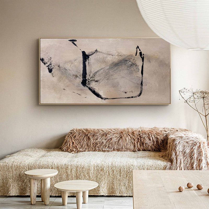 Large Brown Abstract Art Wabi-sabi Wall Art, Panoramic Canvas Wall Art Modern Acrylic Painting