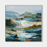 Abstract Green Hill Landscape Painting With Textured Brushstrokes For Modern Home Decor