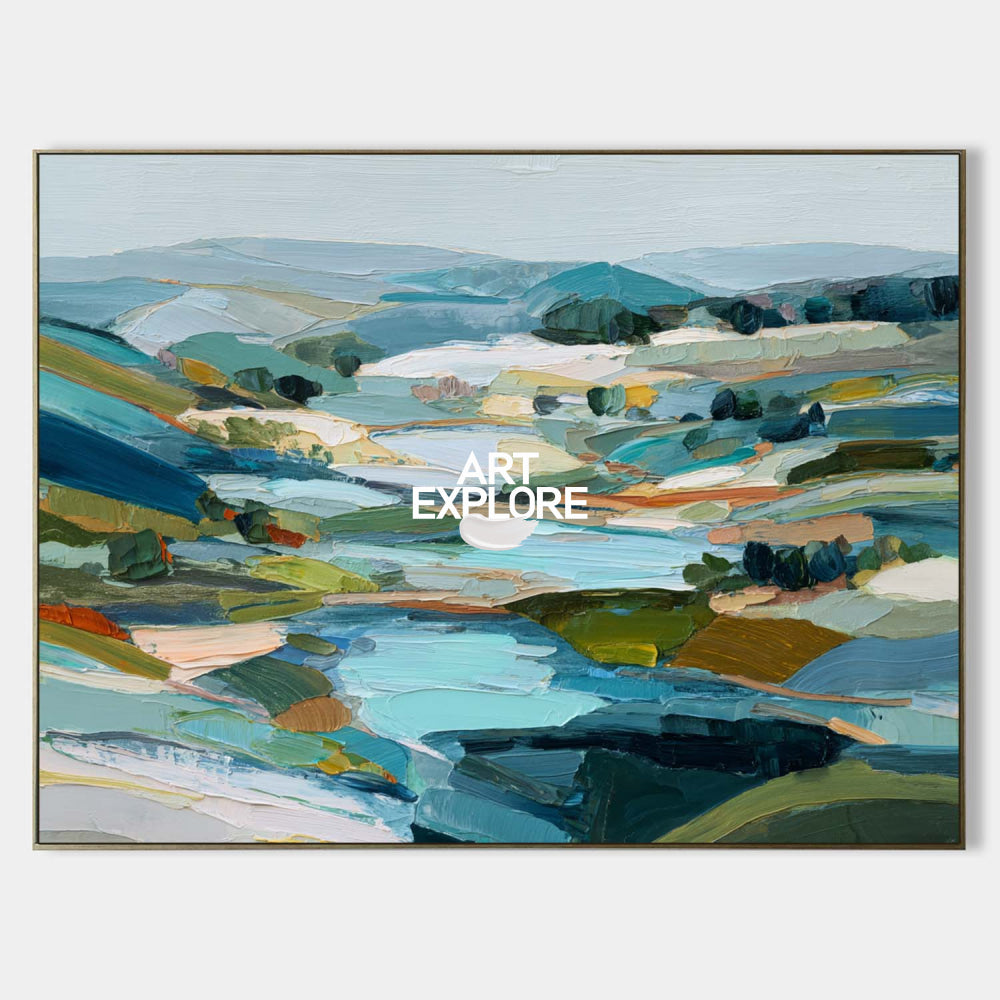 Large Horizontal Mountain Art Print With Textured Brushstrokes For Office Decor