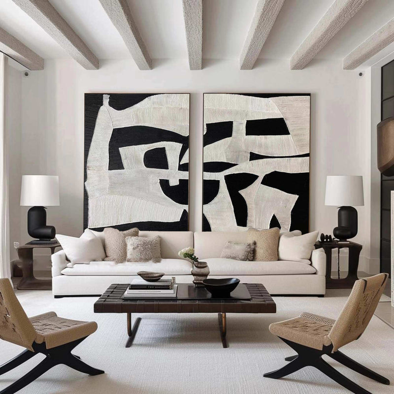 Large Black And Beige Abstract Canvas Wall Art Black Art Paintings For Wall Luxury Wall Art Minimalist Art For Sale