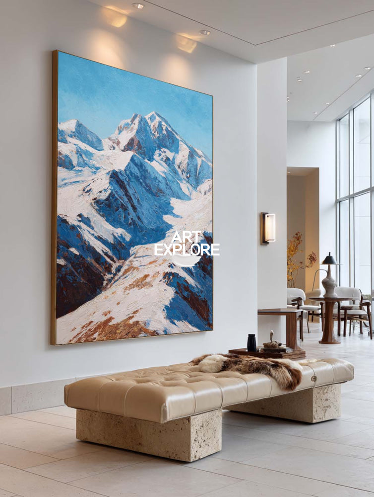 Majestic Snow Mountain Oil Painting For Modern Living Room Decor
