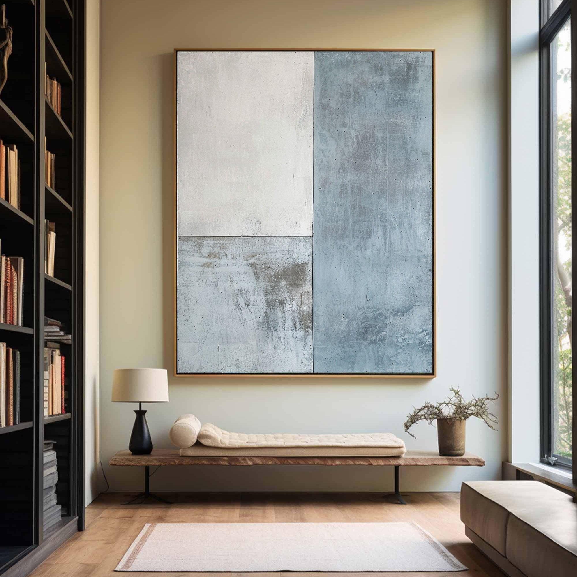 Blue And White Texture Painting on Canvas Modern Minimalist Luxury Art Blue Abstract Wall Art Blue  Abstract Painting For Sale