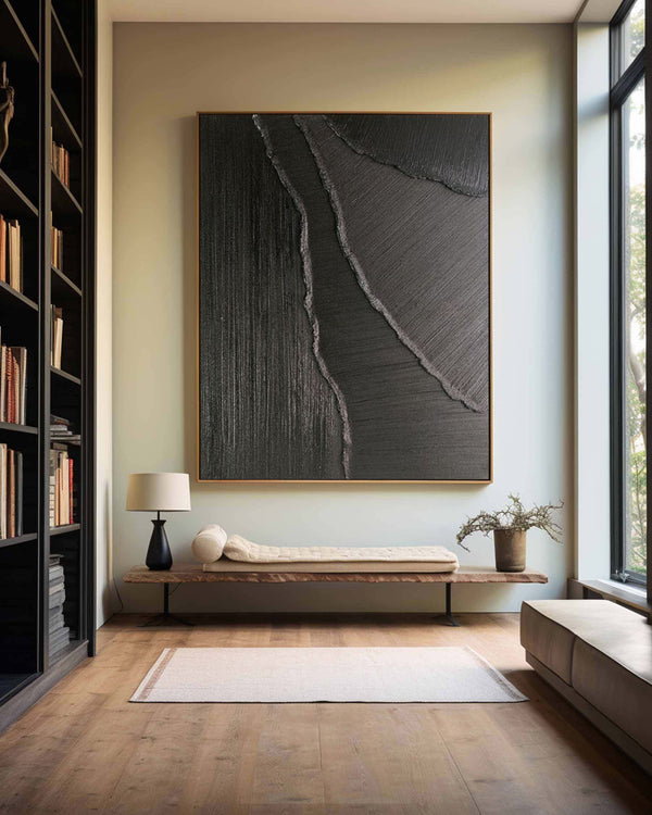 Large Black Abstract Painting Black Minimalist wall Painting Black 3D Textured Painting Modern abstract wall art Minimalist Painting Art