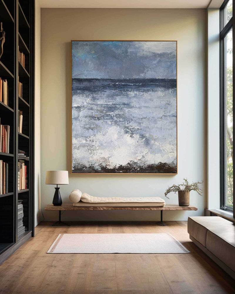 Beach Canvas Art Large Coastal Wall Art Contemporary Seascape Paintings Vertical Ocean Wave Art