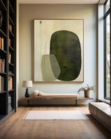 Large Green Canvas Art Beige Green Wabi-sabi Minimalist Painting Acrylic Painting For Livingroom