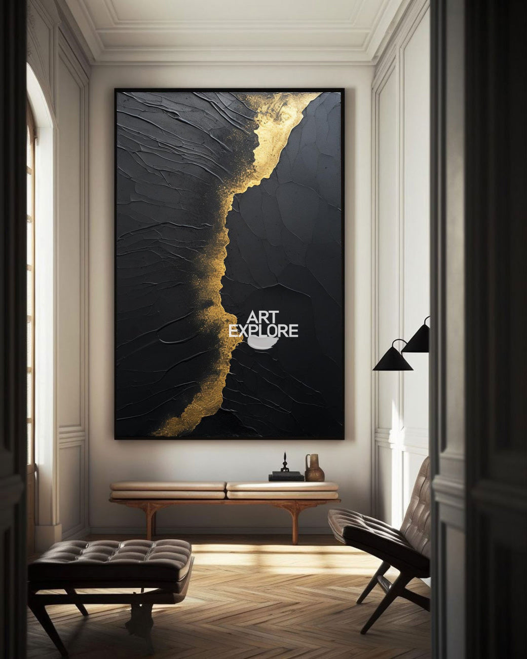 Black And Gold Abstract Wall Art Large Decorative Paintings Big Canvas Art minimalist apartment decor