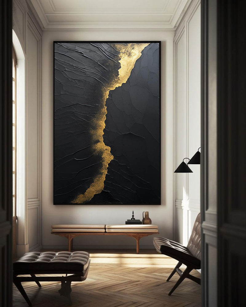 Black And Gold Abstract Wall Art Large Decorative Paintings Big Canvas Art minimalist apartment decor