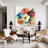 Large 3D Flowers Canvas Modern Colourful Custom Artwork Art Boho Wall Art For Livingroom