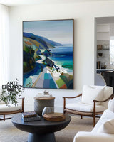 Abstract Coastal Highway Painting Original Oil Art For Modern Home Decor