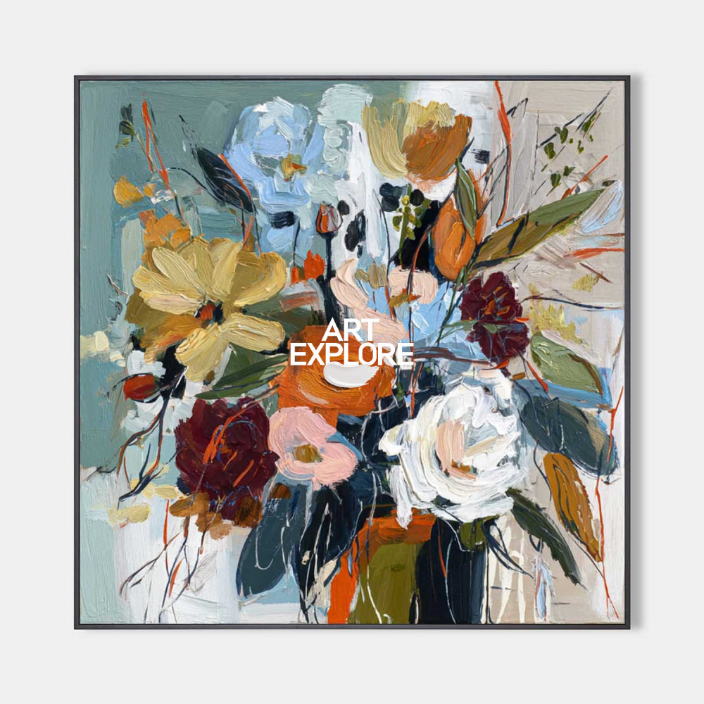 Modern Floral Bouquet Oil Painting Expressive Abstract Art On Canvas For Living Room Decor
