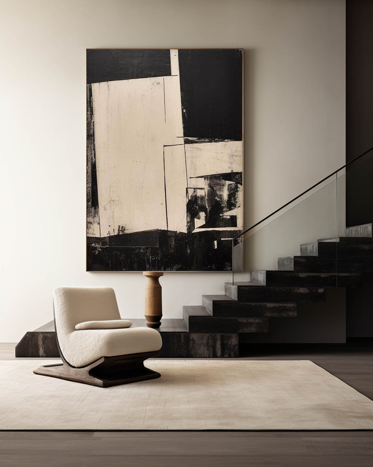 Modern Black And Beige Abstract Canvas Wall Art Earth Tone Minimalist Art Minimalist Painting 