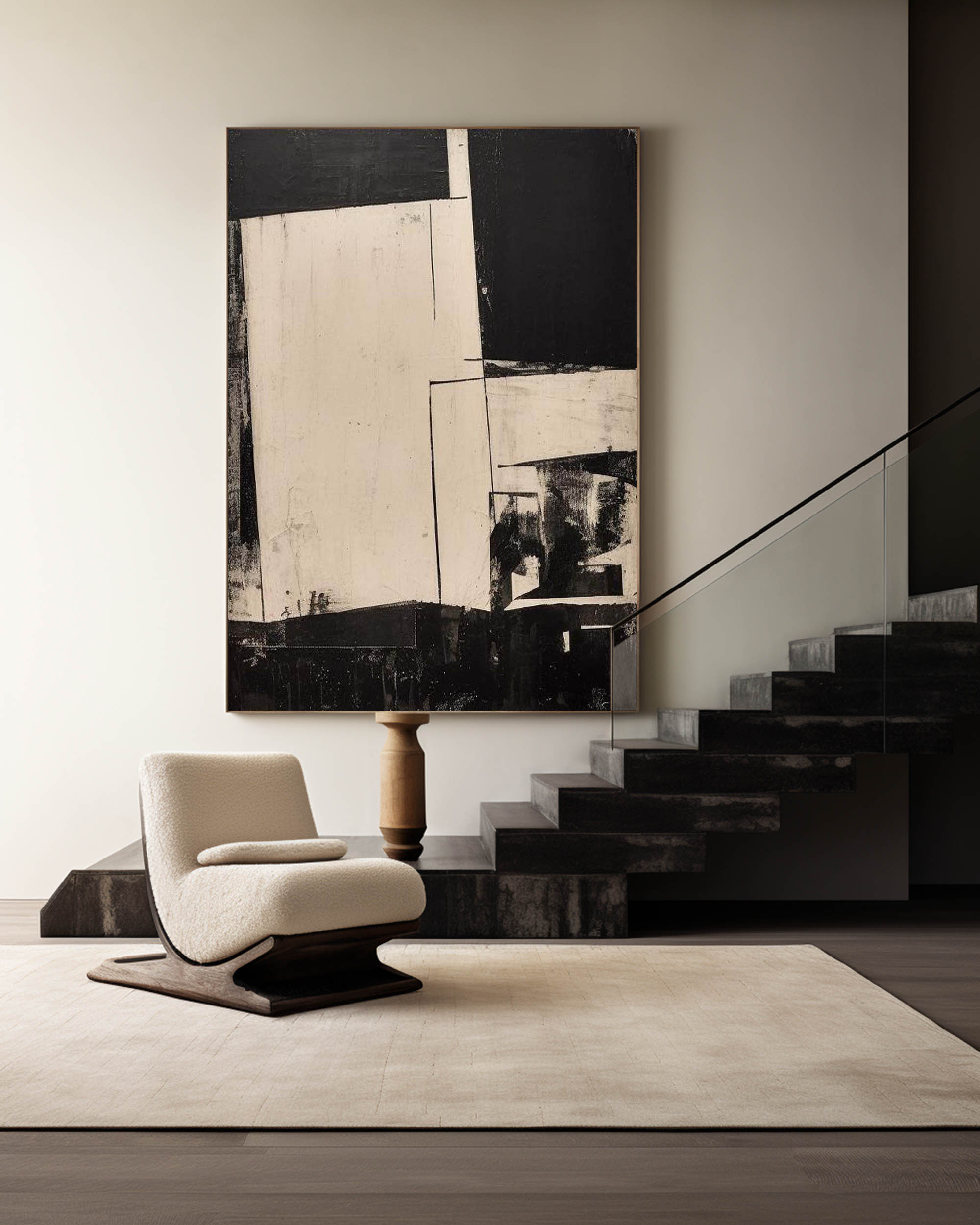 Modern Black And Beige Abstract Canvas Wall Art Earth Tone Minimalist Art Minimalist Painting 