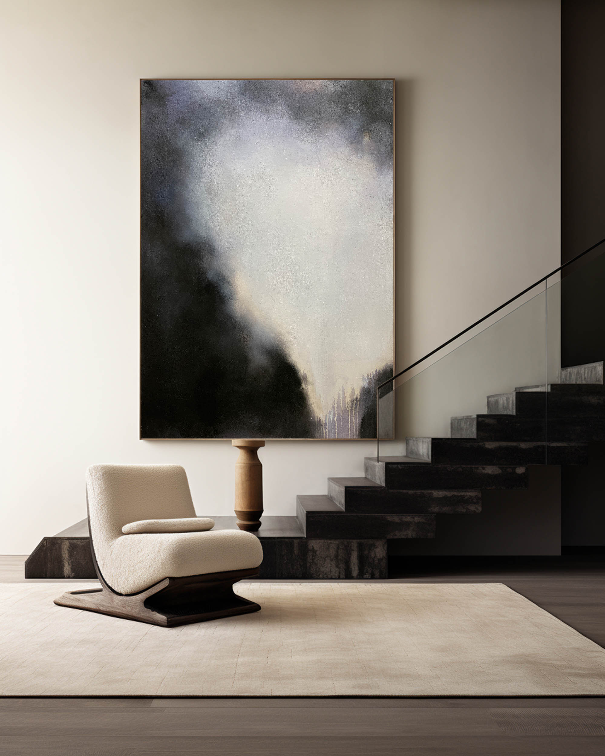 Black And Grey Abstract Wall Art Large Acrylic Painting Modern Abstract Artwork For Livingroom