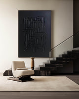 Modern Black Abstract Canvas Wall Art  Minimalist Painting Thick Plaster Texture Painting