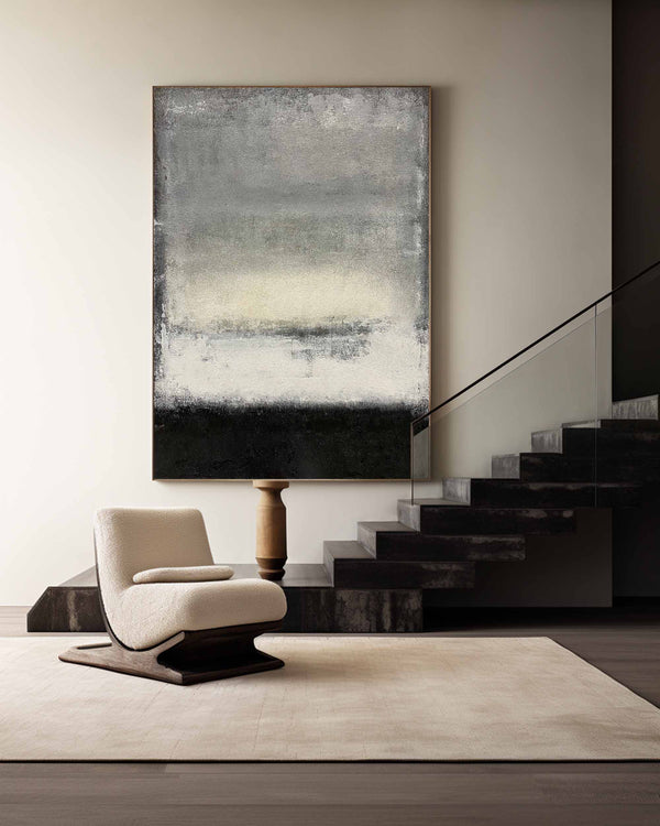 Large Contemporary Abstract Painting Grey Black Abstract Canvas Art Acrylic Painting