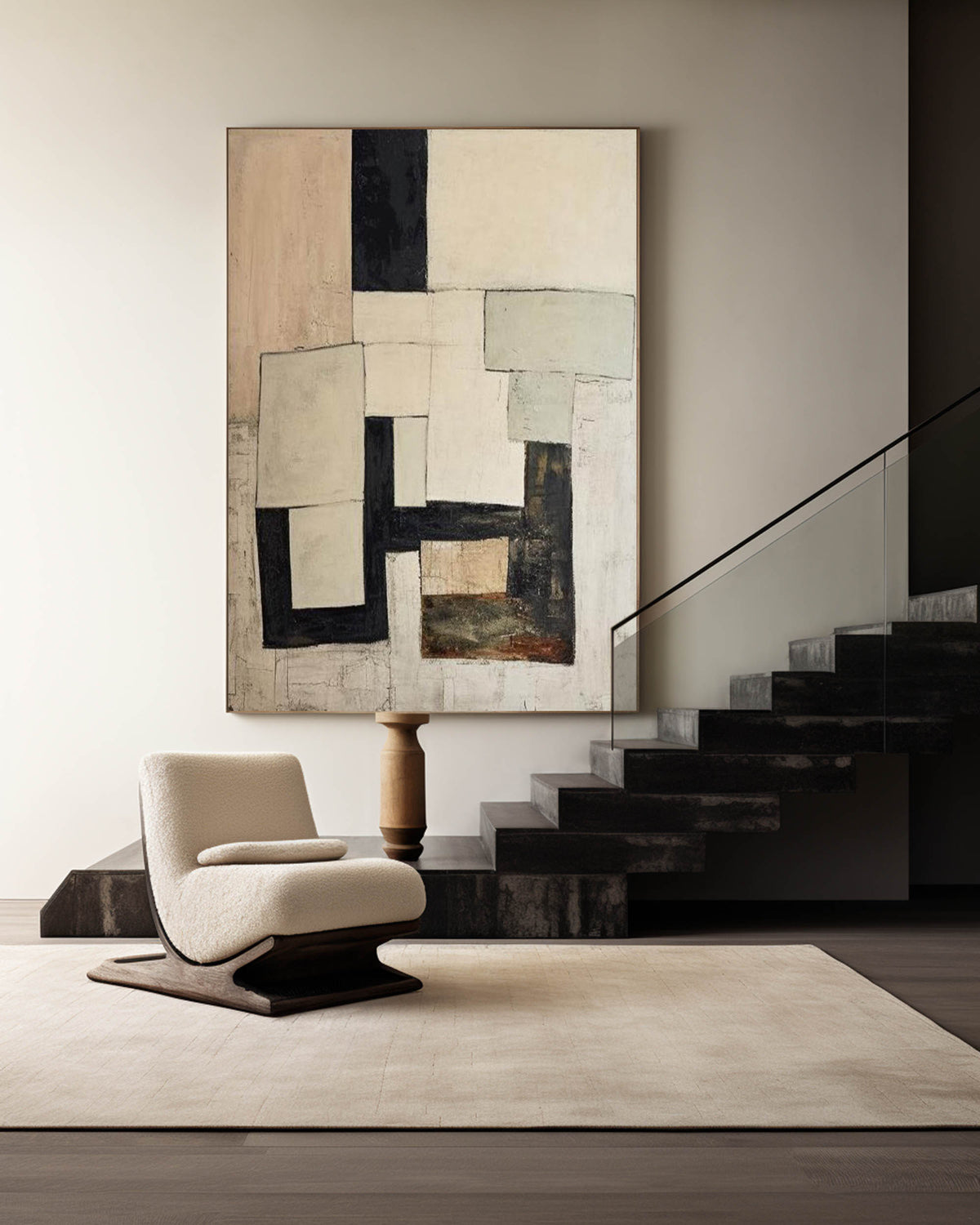 Modern Black And Beige Abstract Canvas Wall Art Earth Tone Minimalist Art Minimalist Painting 