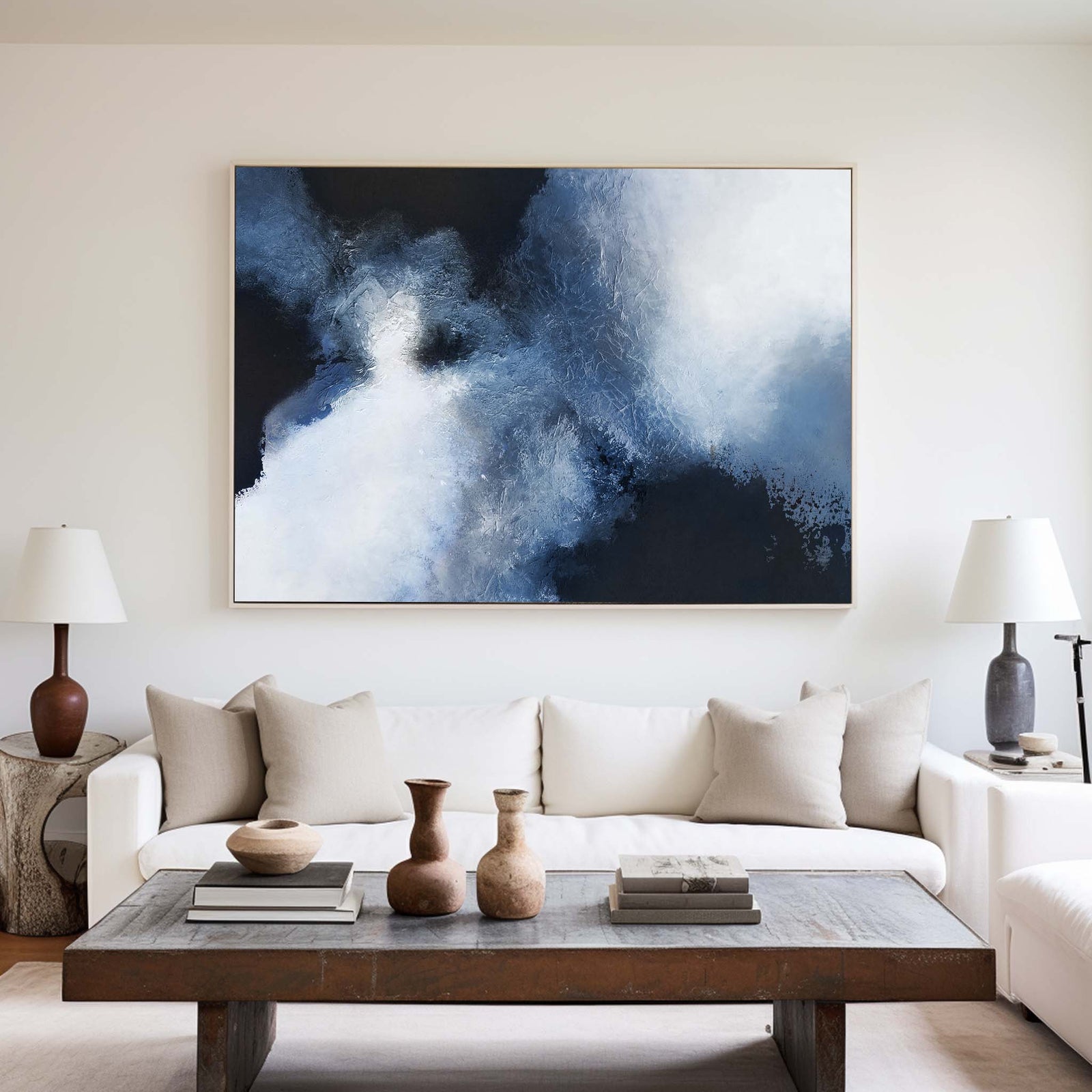 Blue Abstract Canvas Wall Art Big Living Room Wall Decor Canvas