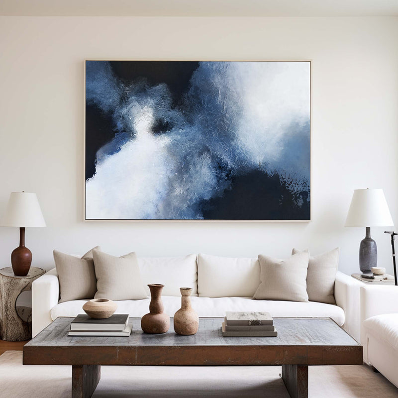Blue Abstract Canvas Wall Art Big Living Room Wall Decor Canvas
