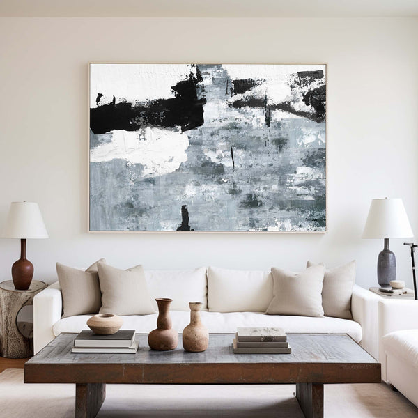 Large Abstract Canvas Art Oversized Black And White Abstract Art Framed