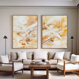 Yellow And White Set Of 2 Canvas Art Large Abstract Minimalist Line Art Modern Diptych Wall Art 