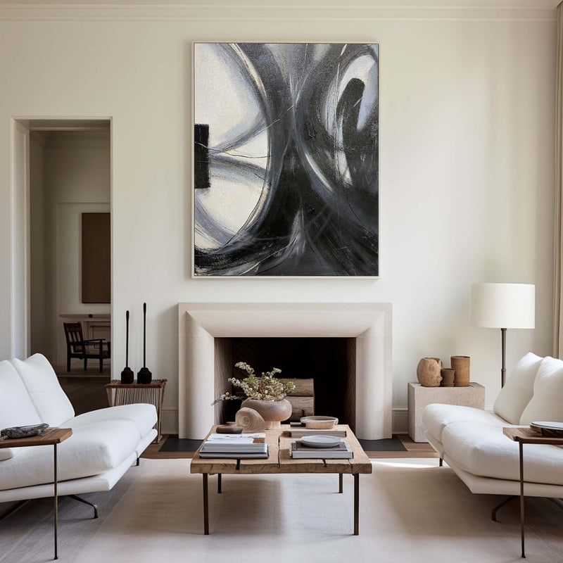 Modern Abstract Wall Art Large Acrylic Painting Black And Grey Line Abstract Painting For Livingroom