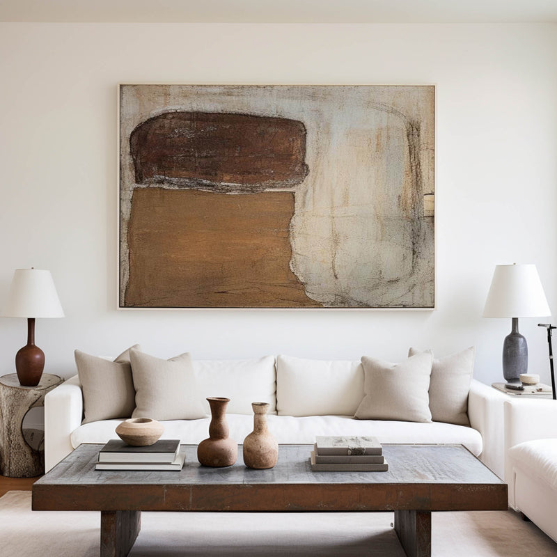 Brown And Beige Abstract Painting Minimalist Art Large Horizontal Canvas Paintings For Sale