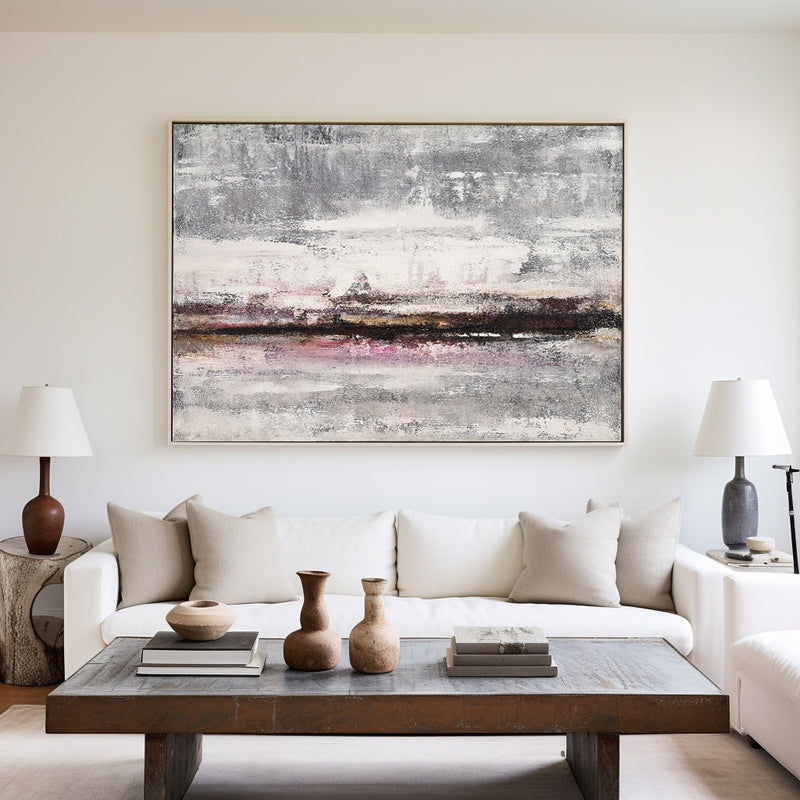 Large Grey Abstract Canvas Wall Art Abstract Beach Painting Modern Abstract Painting