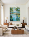 Minimalist Green Landscape Artwork – Vertical Handmade Wall Art for Modern Homes | ArtExplore
