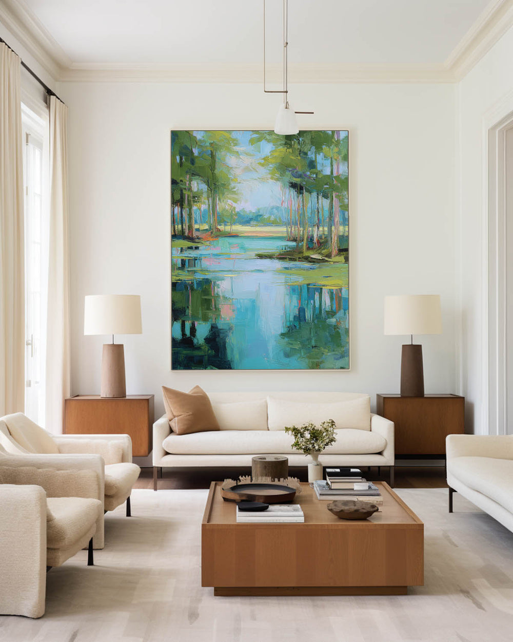 Minimalist Green Landscape Artwork – Vertical Handmade Wall Art for Modern Homes | ArtExplore