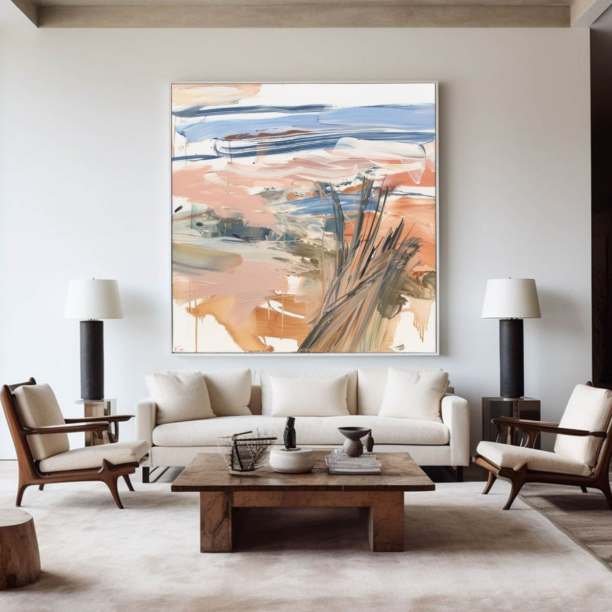 Muted Colors Minimalist Painting Wabi-Sabi Wall Art Modern Abstract Canvas Art For Sale