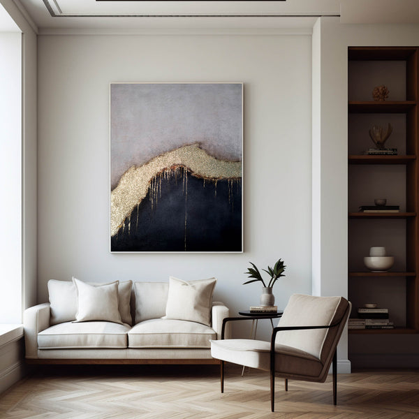 Back And Gold Abstract Art Large Modern Art Canvas Vertical Canvas Art