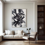 Large Black And White Canvas Art Framed Textured Abstract Painting Modern Abstract Wall Art