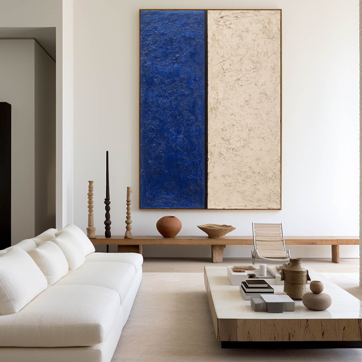 Modern Blue Textured Wall Art Large Navy Minimalist Painting Abstract Wall Art For Livingroom