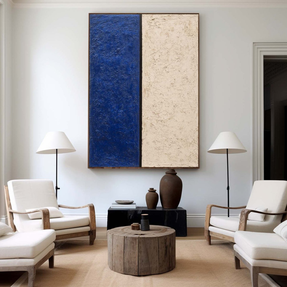 Modern Blue Textured Wall Art Large Navy Minimalist Painting Abstract Wall Art For Livingroom