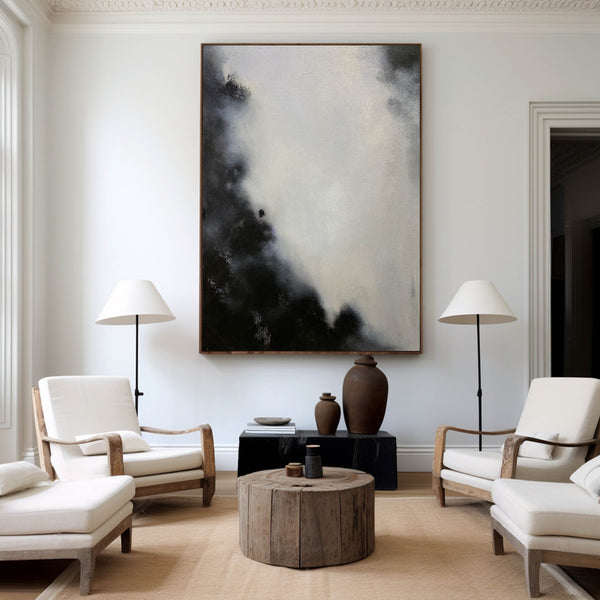 Modern Black And Grey Abstract Wall Art Large Acrylic Painting Abstract Canvas Artwork For Sale