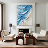Large Blue Ocean Wave Wall Art Paintings White Blue Sea Art Painting Blue Textured Wall Art 