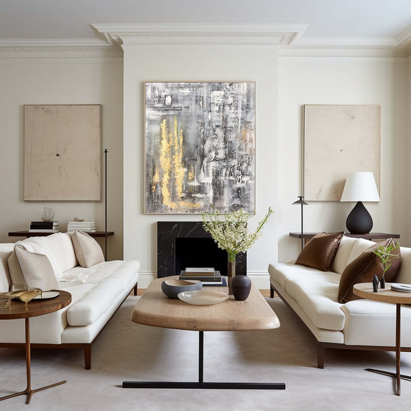 Abstract Gold Wall Art Grey And Gold Wall Art Huge Vertical Wall Art