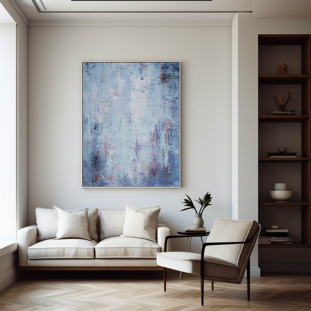 Large Light Blue Abstract Painting Original Oversized BLue And White Wall Art Canvas 