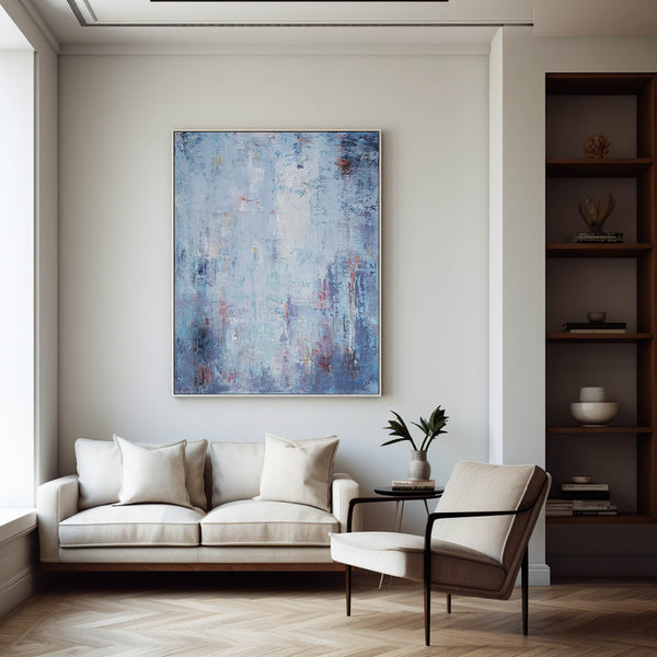 Large Light Blue Abstract Painting Original Oversized BLue And White Wall Art Canvas 