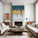 Abstract Blue And Gold Canvas Painting Large Original Acrylic Abstract Canvas Art Modern Abstract Painting 