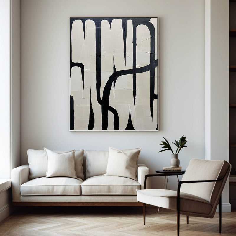 Modern Black And White Abstract Wall Art Oversized Acrylic Painting Abstract Artwork For Livingroom