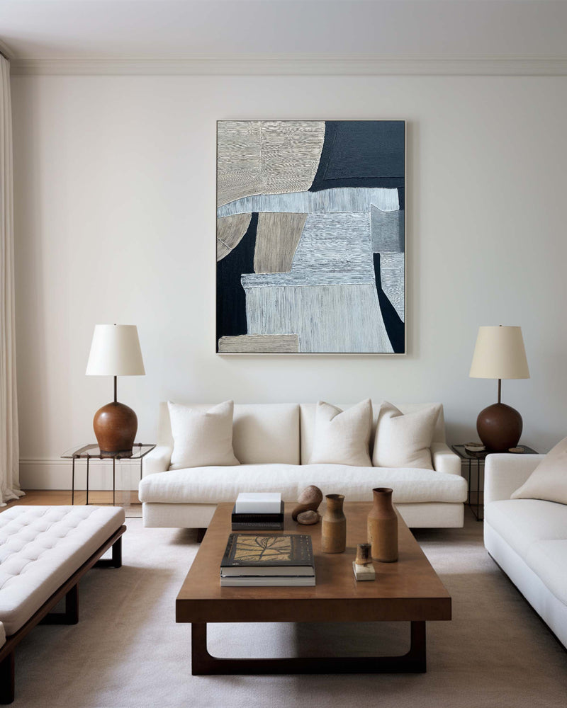 modern luxury large abstract painting black and white abstract art impressionism abstract wall art for living room