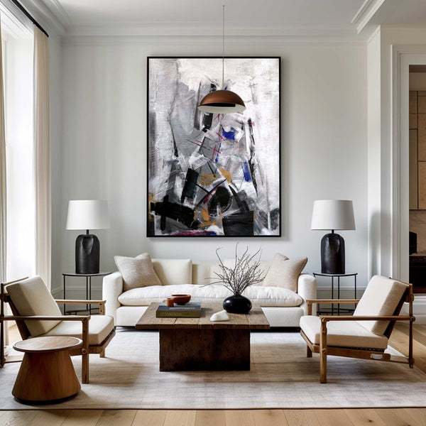 Contemporary Abstract Art Large Vertical Black And White Abstract Painting 