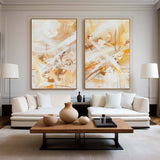 Yellow And White Set Of 2 Canvas Art Large Abstract Minimalist Line Art Modern Diptych Wall Art 