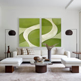 White And Green Diptych Painting 2 piece Minimalist Art Abstract Canvas Wall Art For Living Room