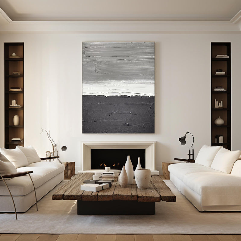 Modern Abstract Painting On Canvas Acrylic Abstract Contemporary Art Large Black White Grey Wall Art 