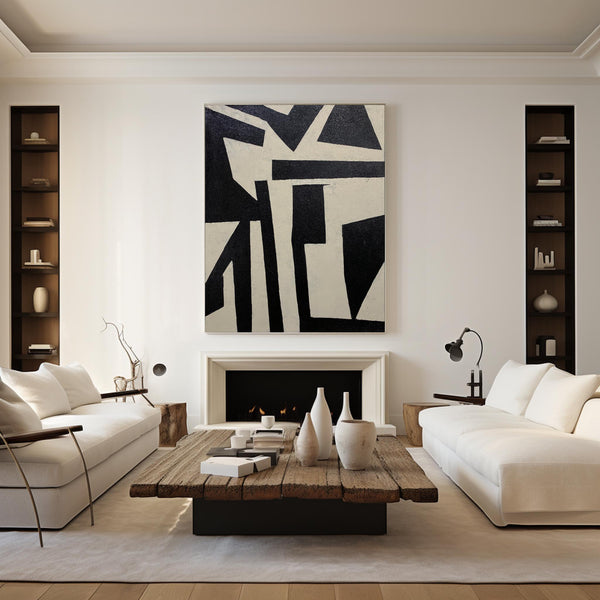 Modern Abstract Wall Art Extra Large Acrylic Painting Black Line Abstract Painting For Sale