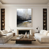 Modern Abstract Wall Art Large Acrylic Painting Black And Grey Abstract Painting For Livingroom